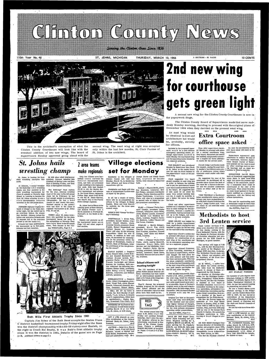 2Nd New Wing for Courthouse Gets Green Light a Second New Wing for the Clinton County Courthouse Is Now in • the Paperwork Stage