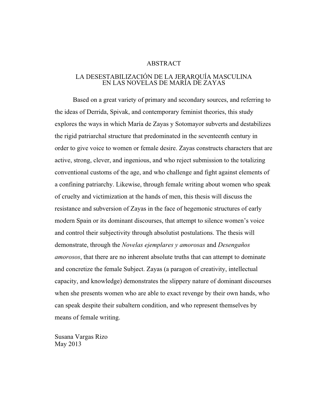 La Desestabilización De La Jerarquía Masculina En Las Novelas De María De Zayas