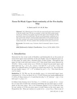 Norm to Weak Upper Semicontinuity of Pre Duality