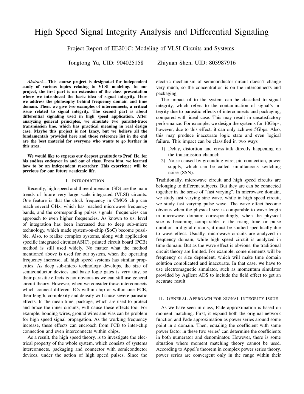 High Speed Signal Integrity Analysis and Differential Signaling