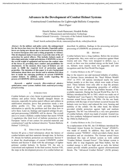 Advances in the Development of Combat Helmet Systems Constructional Contributions for Lightweight Ballistic Composites Short Paper