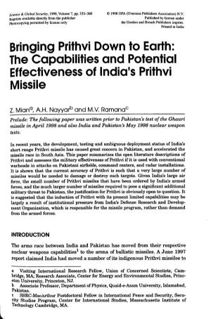 The Capabilities and Potential Effectiveness of India's Prithvi Missile Z