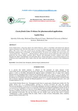 Cassia Fistula Linn: Evidence for Pharmaceutical Applications
