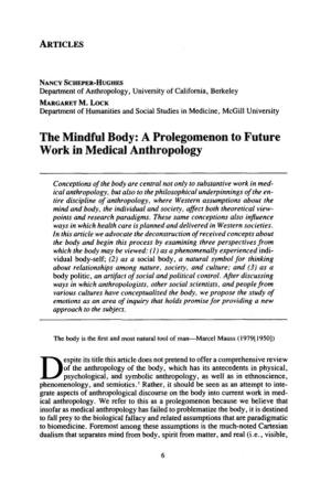 The Mindful Body: a Prolegomenon to Future Work in Medical Anthropology