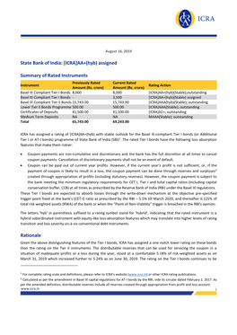 State Bank of India: [ICRA]AA+(Hyb) Assigned