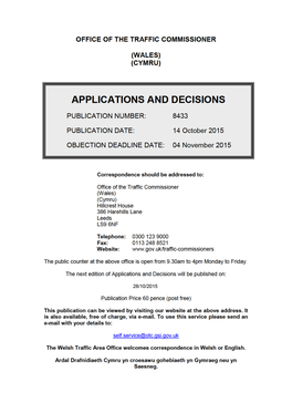 APPLICATIONS and DECISIONS 14 October 2015