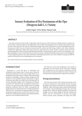 Sensory Evaluation of Dry Persimmons of the Tipo (Diospyros Kaki L
