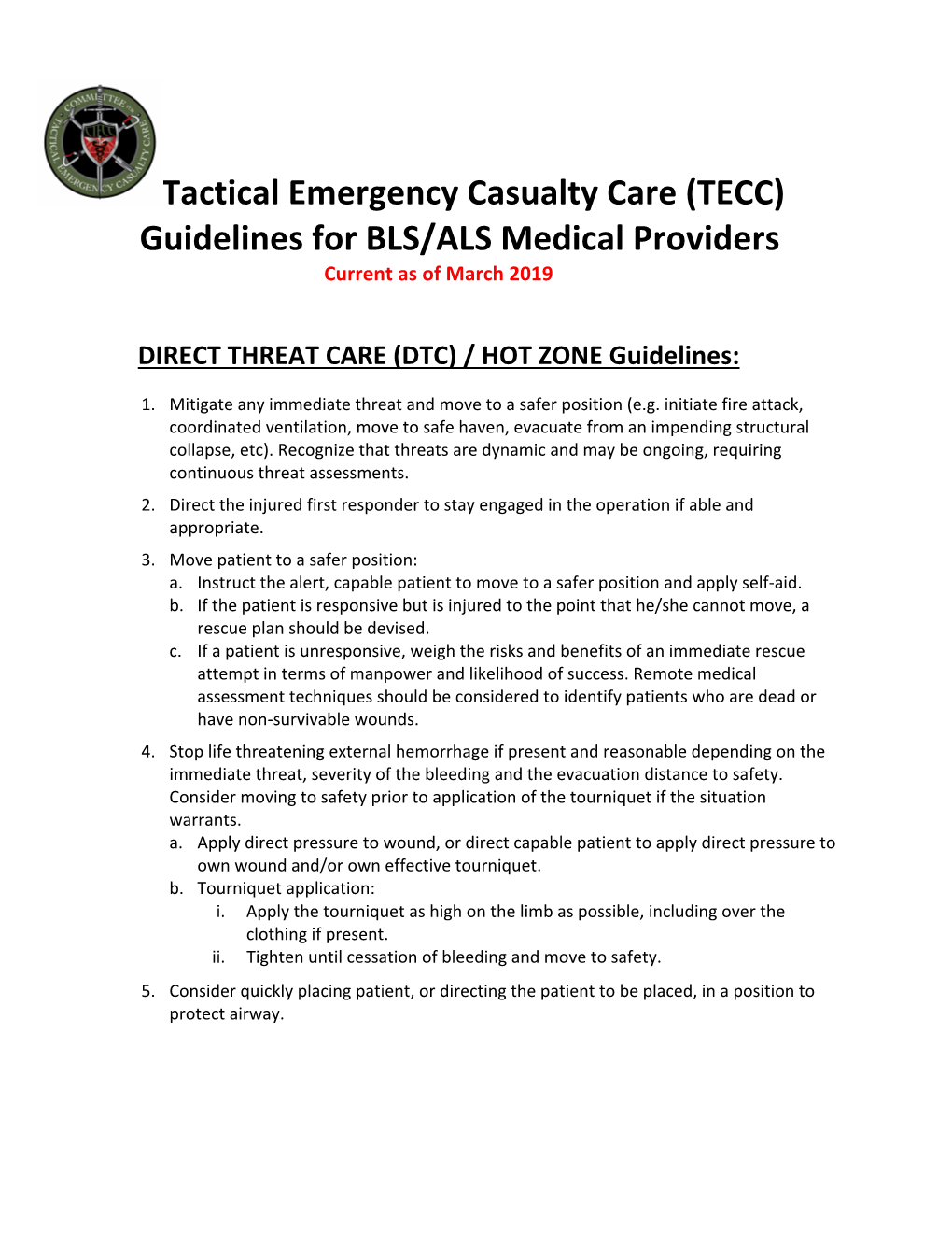 Guidelines for BLS/ALS Medical Providers Current As of March 2019