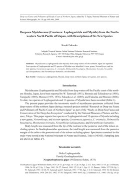 Deep-Sea Mysidaceans (Crustacea: Lophogastrida and Mysida) from the North- Western North Paciﬁ C Off Japan, with Descriptions of Six New Species