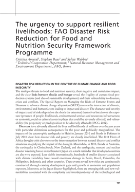 FAO Disaster Risk Reduction for Food and Nutrition Security Framework Programme