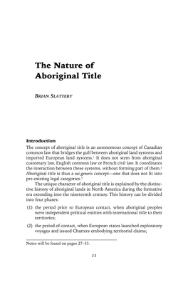 The Nature of Aboriginal Title