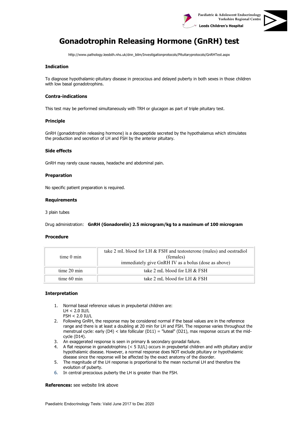 Gonadotropin Releasing Hormone Test