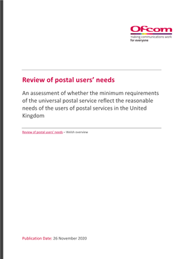 Review of Postal Users' Needs: 2020 Report