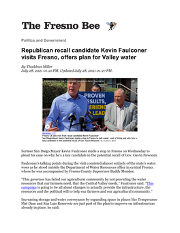 Republican Recall Candidate Kevin Faulconer Visits Fresno, Offers Plan for Valley Water