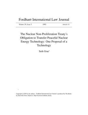 The Nuclear Non-Proliferation Treaty's Obligation to Transfer Peaceful Nuclear Energy Technology: One Proposal of a Technology