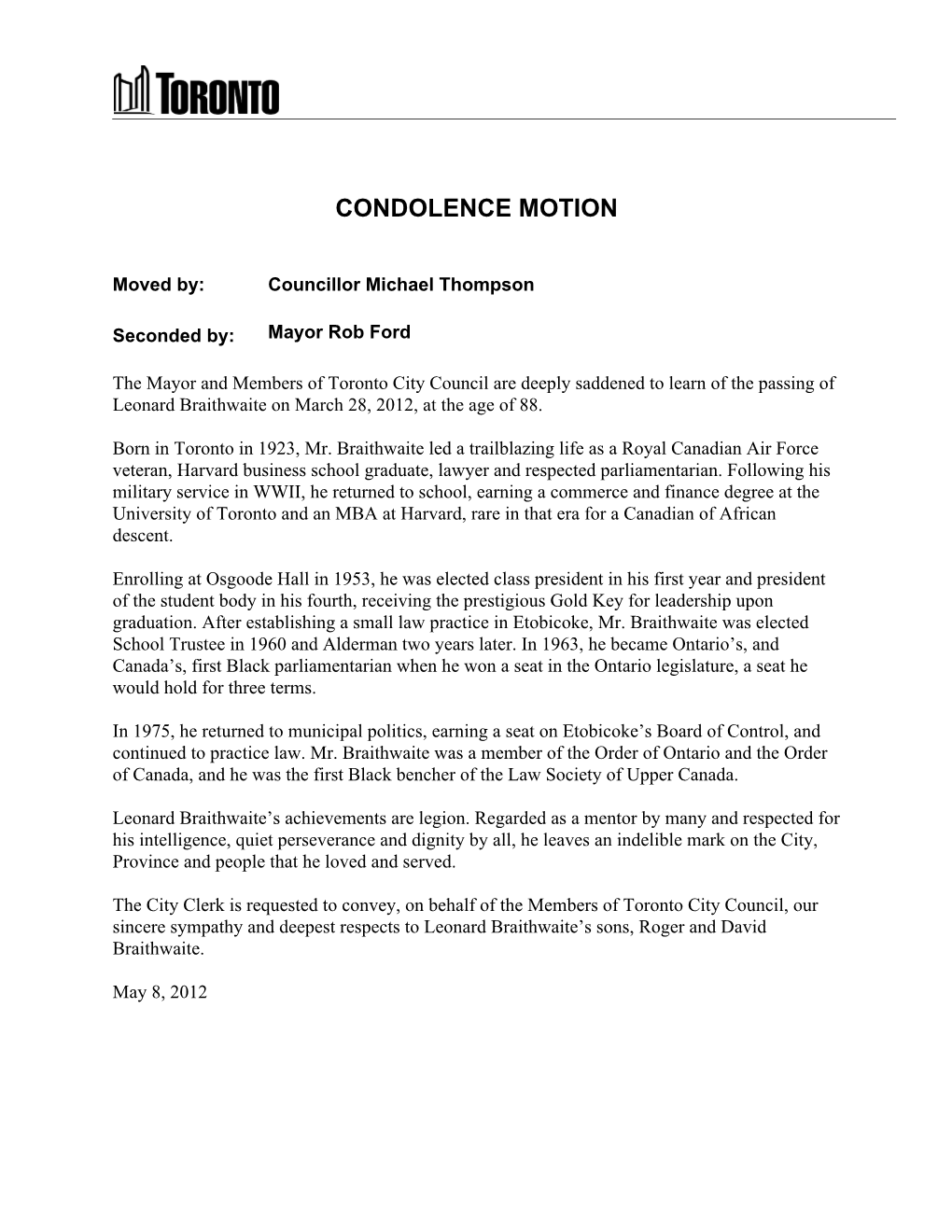 Revised Condolence Motion Final Leonard Braithwaite.Docx