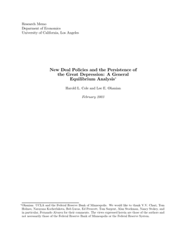 New Deal Policies and the Persistence of the Great Depression: a General Equilibrium Analysis