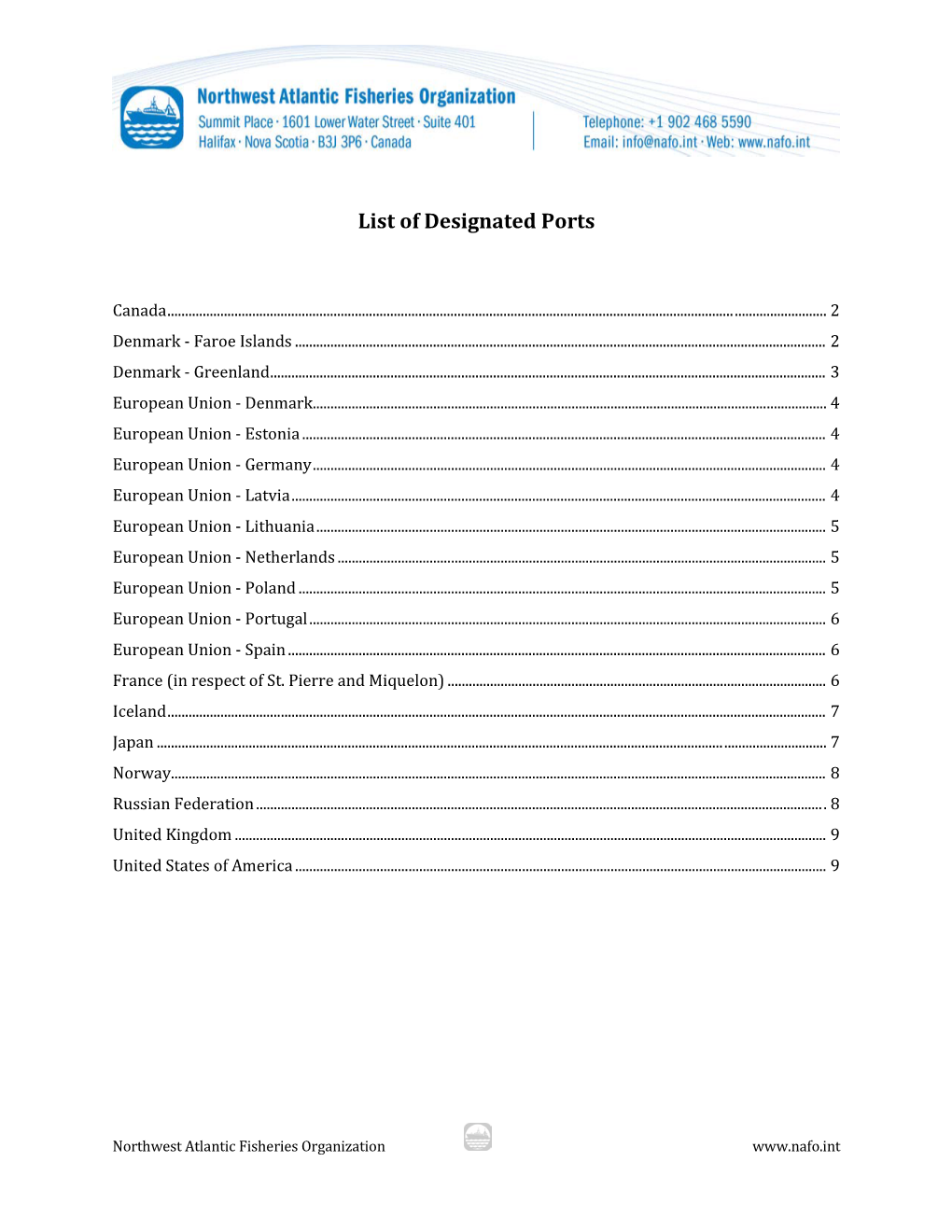 List of Designated Ports