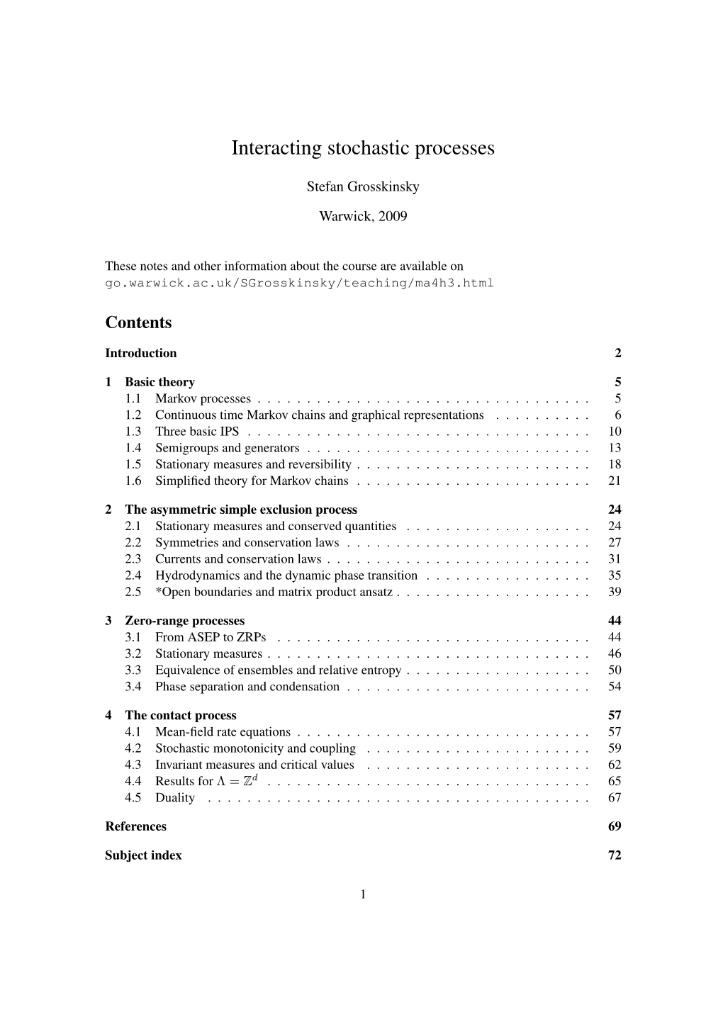 Interacting Stochastic Processes