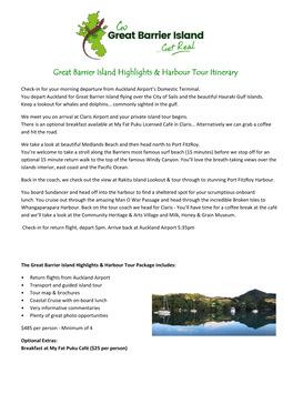 Great Barrier Island Highlights & Harbour Tour Package