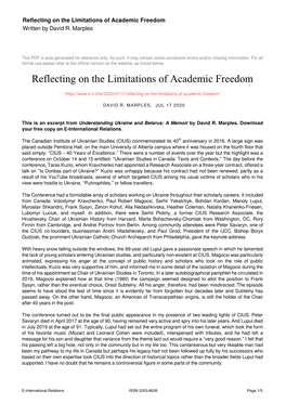 Reflecting on the Limitations of Academic Freedom Written by David R