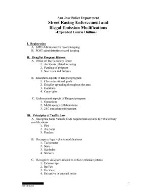 Street Racing Enforcement and Illegal Emission Modifications -Expanded Course Outline