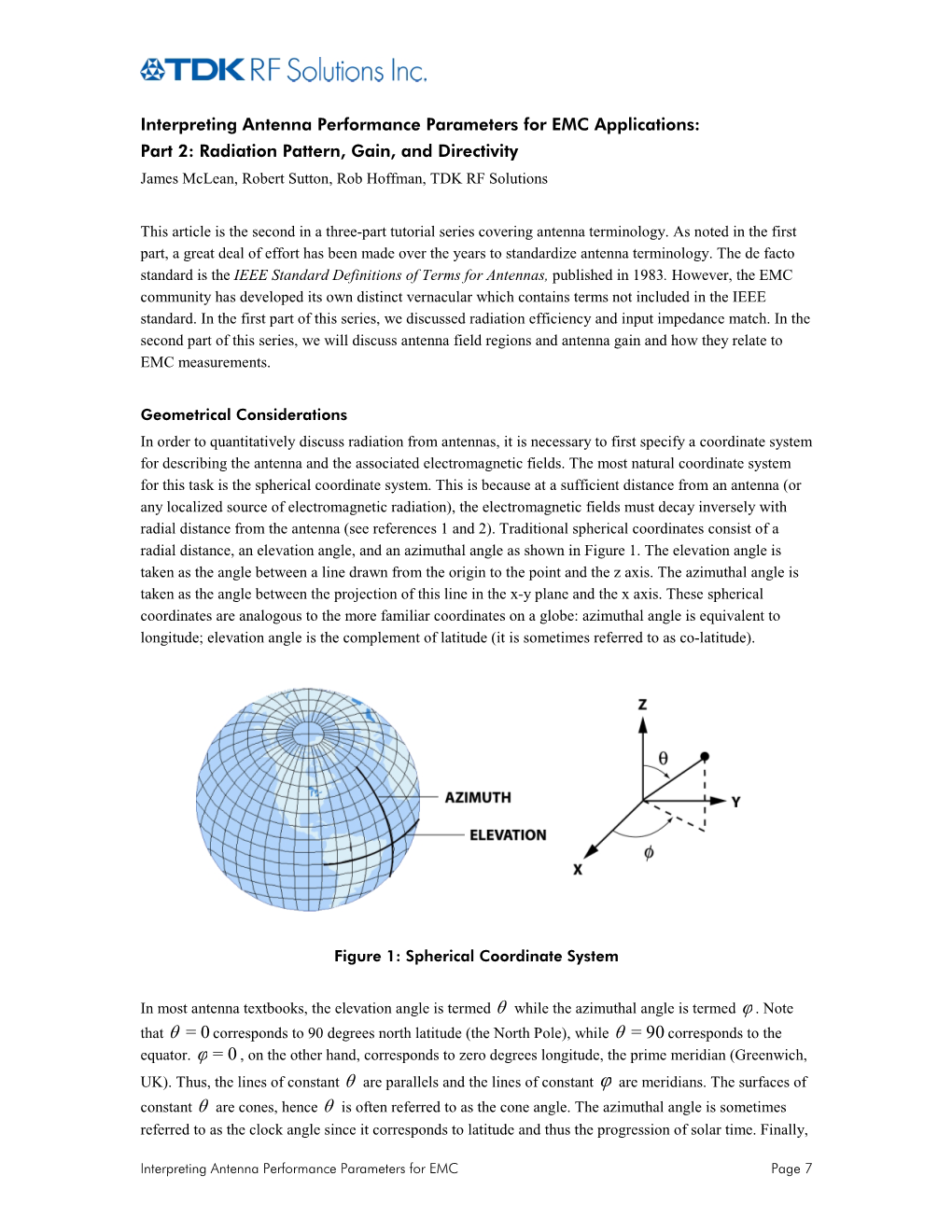 Radiation Pattern, Gain, and Directivity James Mclean, Robert Sutton, Rob Hoffman, TDK RF Solutions