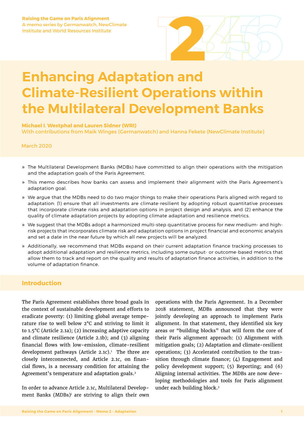 Enhancing Adaptation and Climate-Resilient Operations Within the Multilateral Development Banks