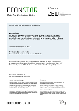 Nuclear Power As a System Good: Organizational Models for Production Along the Value-Added Chain