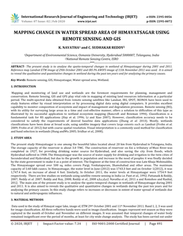 Mapping Change in Water Spread Area of Himayatsagar Using Remote Sensing and Gis