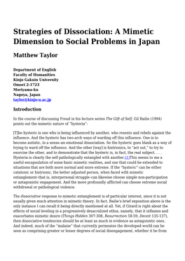Strategies of Dissociation: a Mimetic Dimension to Social Problems in Japan