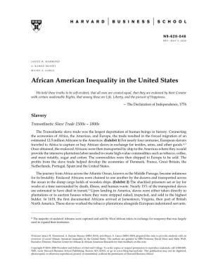 African American Inequality in the United States