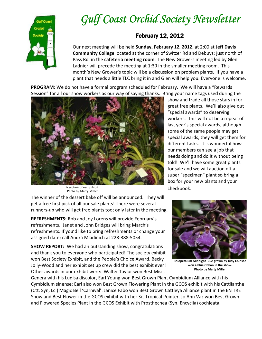 Gulf Coast Orchid Society Newsletter