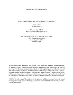 Nber Working Paper Series Regression Discontinuity