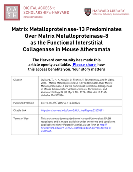 Matrix Metalloproteinase-13 Predominates Over Matrix Metalloproteinase-8 As the Functional Interstitial Collagenase in Mouse Atheromata