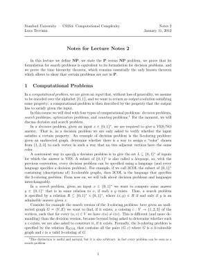Notes for Lecture Notes 2 1 Computational Problems