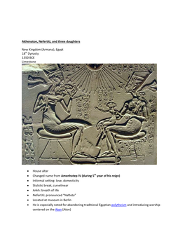 Akhenaton, Nefertiti, and Three Daughters New Kingdom (Armana
