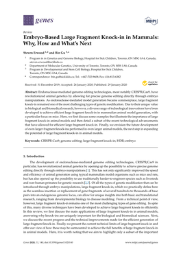 Embryo-Based Large Fragment Knock-In in Mammals: Why, How and What’S Next