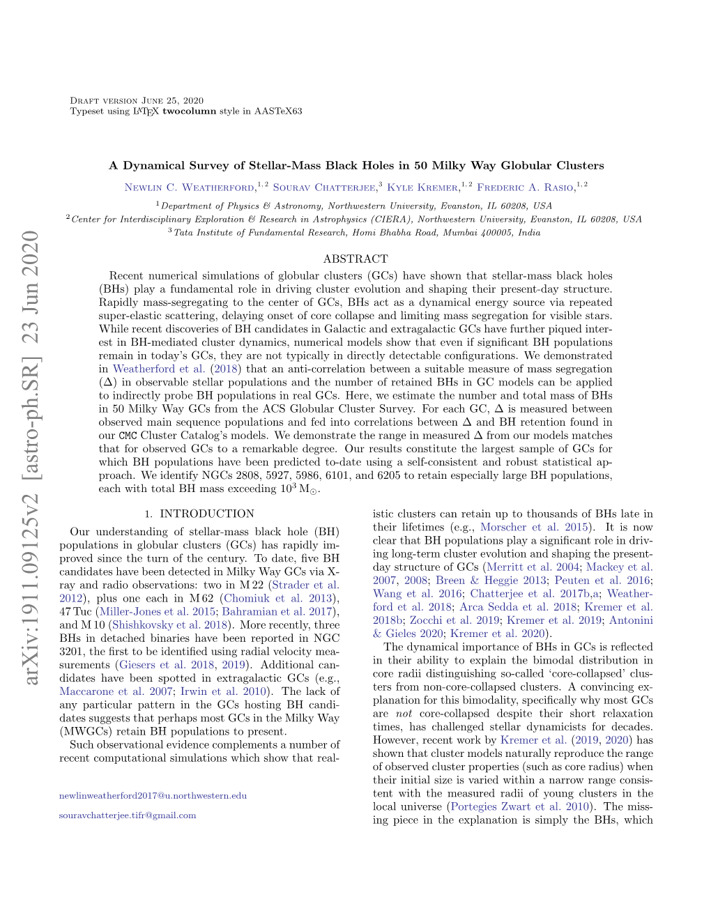 Arxiv:1911.09125V2 [Astro-Ph.SR] 23 Jun 2020 Maccarone Et Al