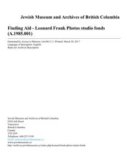 Leonard Frank Photos Studio Fonds (A.1985.001)