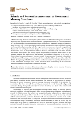 Seismic and Restoration Assessment of Monumental Masonry Structures