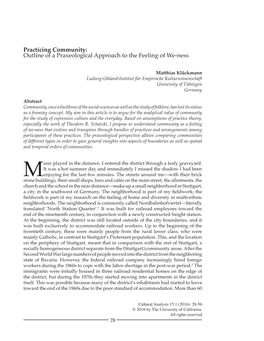 Practicing Community: Outline of a Praxeological Approach to the Feeling of We-Ness