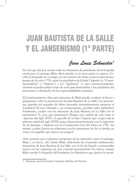 Juan Bautista De La Salle Y El Jansenismo (1ª Parte)