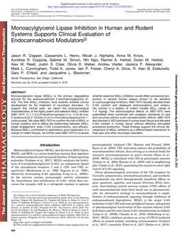 Monoacylglycerol Lipase Inhibition in Human and Rodent Systems Supports Clinical Evaluation of Endocannabinoid Modulators S