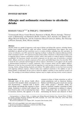 Allergic and Asthmatic Reactions to Alcoholic Drinks
