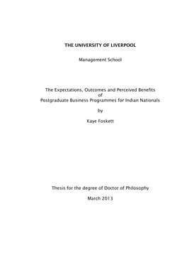 THE UNIVERSITY of LIVERPOOL Management School The