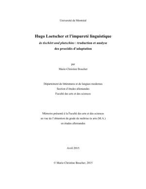 Hugo Loetscher Et L'impureté Linguistique