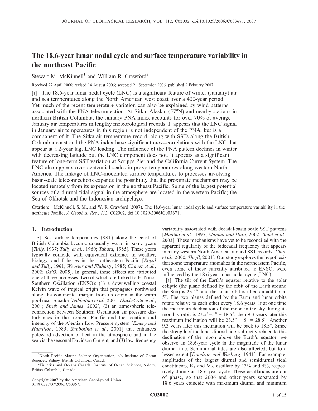 The 18.6Year Lunar Nodal Cycle and Surface Temperature Variability In