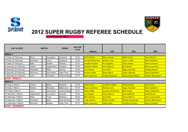 2012 SUPER RUGBY REFEREE SCHEDULE As at 06 February 2012