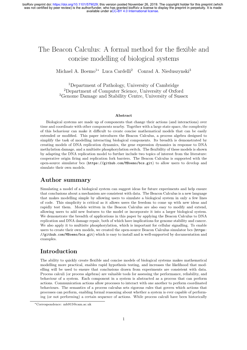 The Beacon Calculus: a Formal Method for the ﬂexible and Concise Modelling of Biological Systems